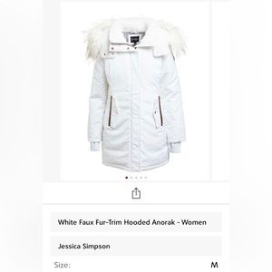 Brand New:  Jessica Simpson White Faux Fur-Trim Hooded Anorak